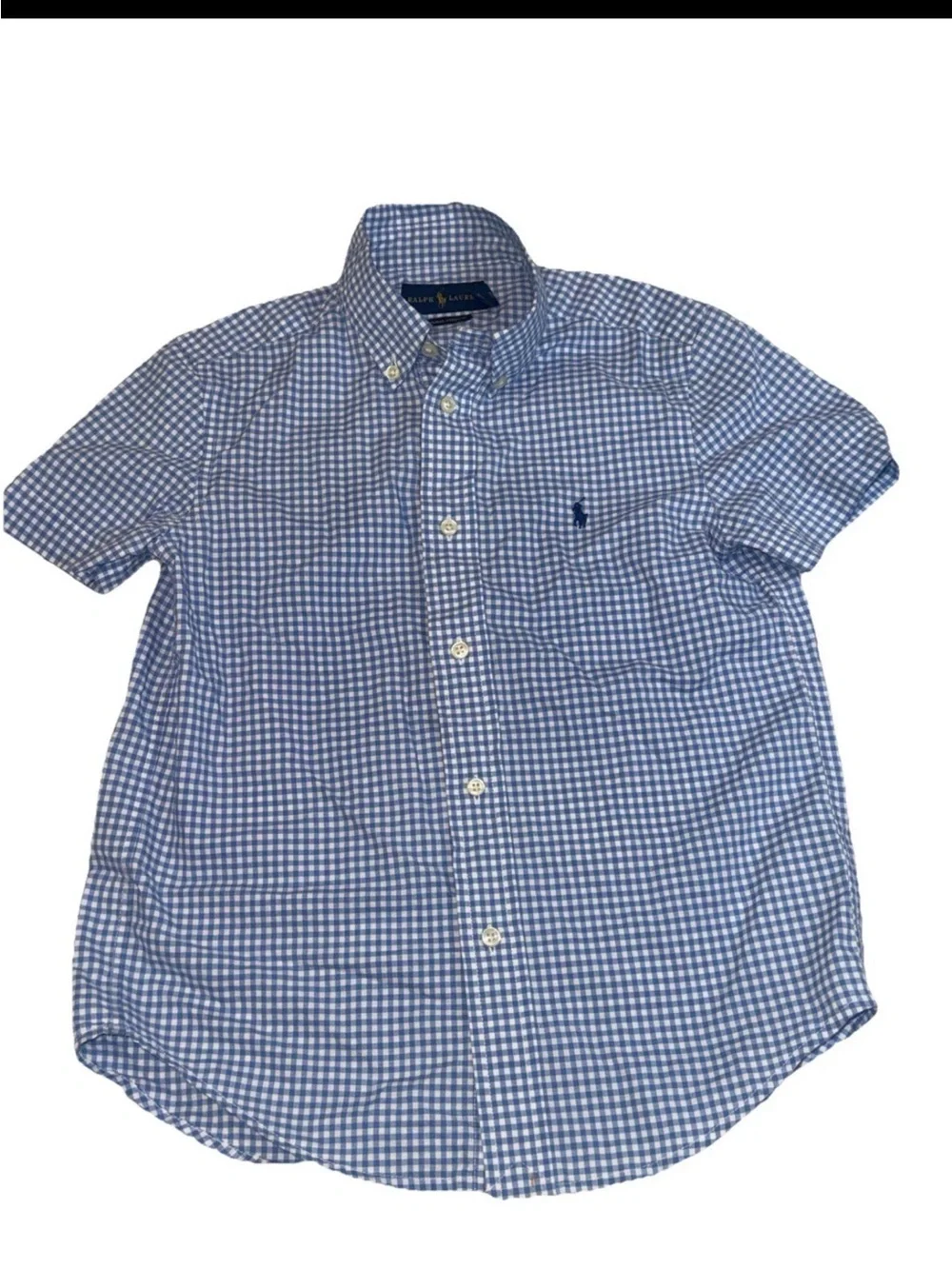Ralph Lauren Boys Blue Checkered Shirt 7 Short Sleeve Cotton